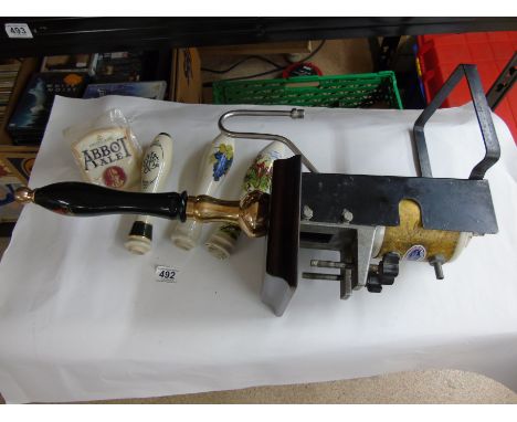 BAR PUMP, ABBOT ALE SIGN & 3 CERAMIC BAR PUMP HANDLES