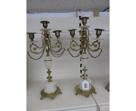 PAIR OF BRASS & ONYX CANDELABRA