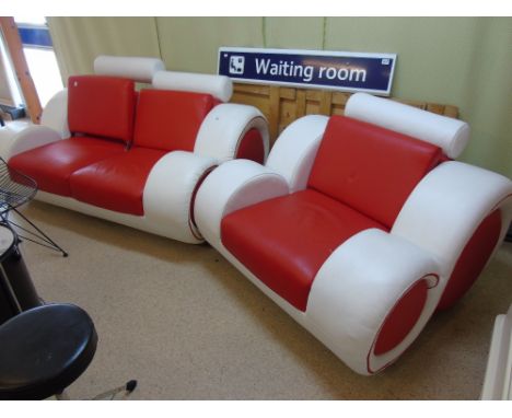 ART DECO STYLE ADJUSTABLE 2 SEATER SOFA AND MATCHING CHAIR (JEAN VARVARA)