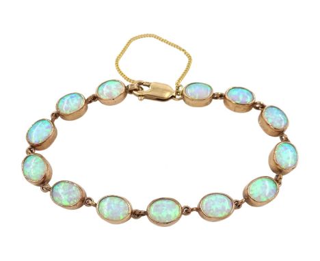 9ct gold opal link bracelet, stamped 375