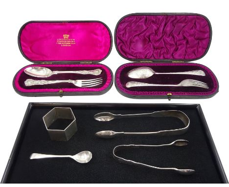 Victorian silver christening fork and spoon, Queens pattern by Charles Boyton (II), London 1895,  one other set with bright c