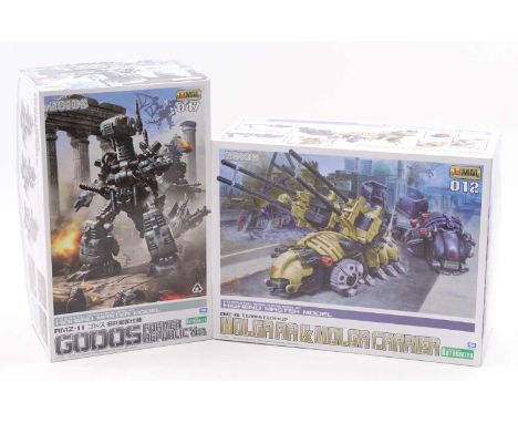 Takara Tomy, Kotobukiya, Zoids 1/72nd scale plastic kit group, 2 examples comprising RMZ 11 Godos former republic version, an