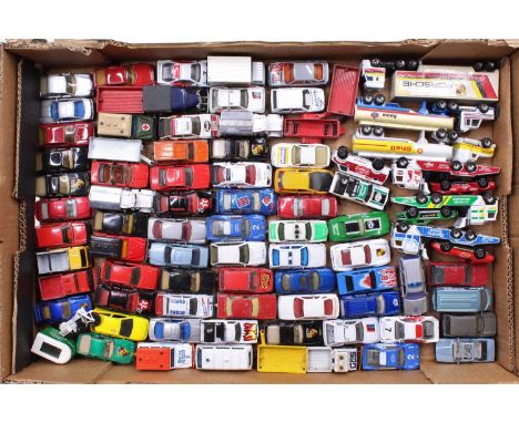 One tray containing a quantity of various loose Matchbox diecast miniatures, to include a Matchbox Peterbilt Shell tanker, a 