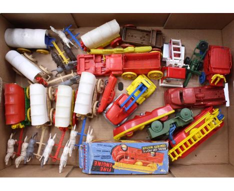 A collection of Tudor Rose, Mettoy, Triang and similar plastic vehicles and accessories to include a friction drive Mettoy fi