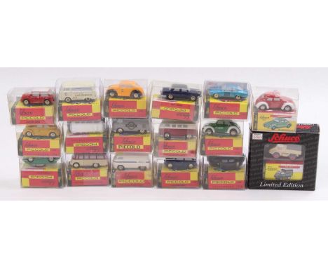 One tray containing a quantity of Schuco Piccolo 1/90 scale white metal miniatures to include a No. 712 Volkswagen saloon, a 