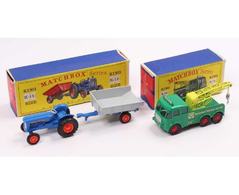 A Matchbox series King Size diecast group to include a K11 Fordson tractor and farm trailer gift set, together with a K12 Hea