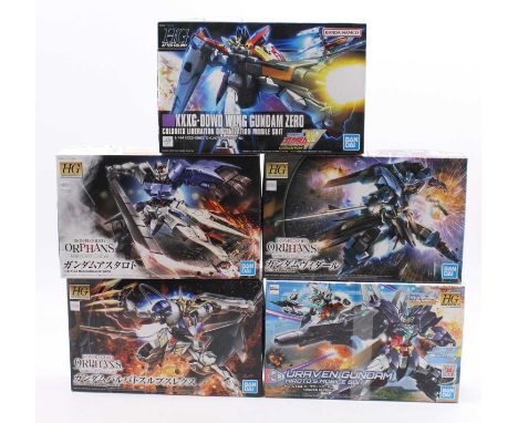 Ban Dai High Grade Gundam 1/144th scale kit group of 5, with examples including Uraven Gundam, Astaroth Gundam, Wing Gundam Z