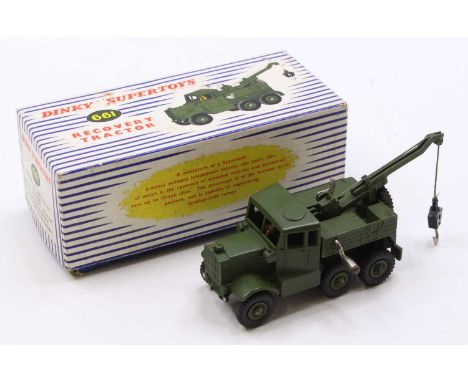 Dinky Toys No. 661 Military Recovery tractor comprising a military green body with military green hubs, in the original blue 