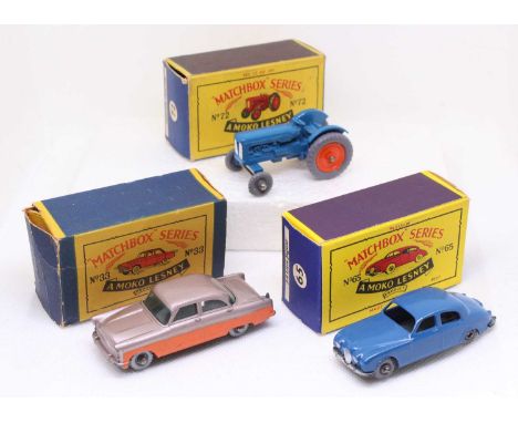 Matchbox Lesney boxed model group of 3 comprising No. 33 Ford Zodiac, two-tone metallic mauve &amp; orange, with silver plast