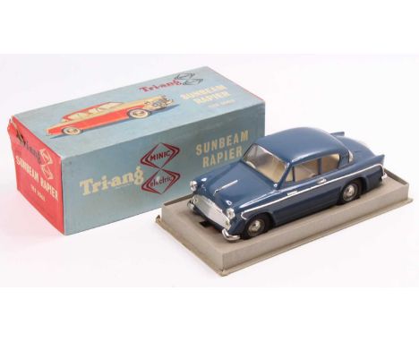 Triang Minic Electric 1/20th scale Sunbeam Rapier comprising a blue body, with a cream interior, the front bumper is broken, 