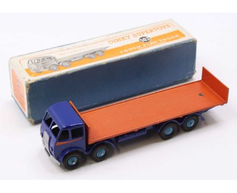 Dinky Toys No. 503 Foden (1st Type) Flat Truck with Tailboard, blue cab and chassis, orange back and side flashes, light blue