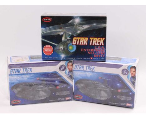 Polar Lights 1/1000th scale Star Trek model kit group of 3 comprising No. POL820 U.S.S. Enterprise NCC-1701 Refit, and 2x POL