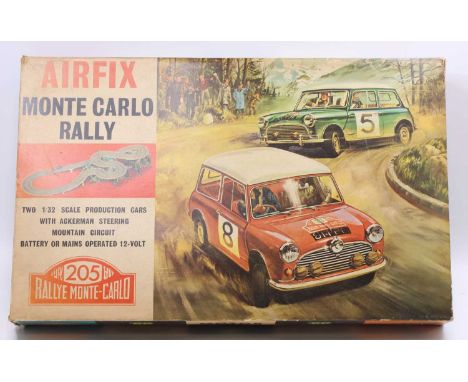 An Airfix Rally Monte Carlo slot racing gift set, 1/32 scale with Ackerman Steering Mountain Circuit, battery or mains operat