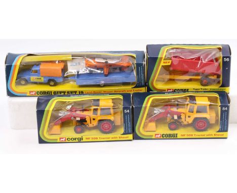 One tray containing a quantity of Corgi Toy related diecast vehicles to include 2x No. 54 Massey Ferguson 50B tractor with sh