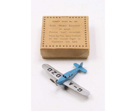 Dinky Toys No. 60K Percival Gull single engine aeroplane as flown by Mrs Amy Mollison on her record-breaking South African fl