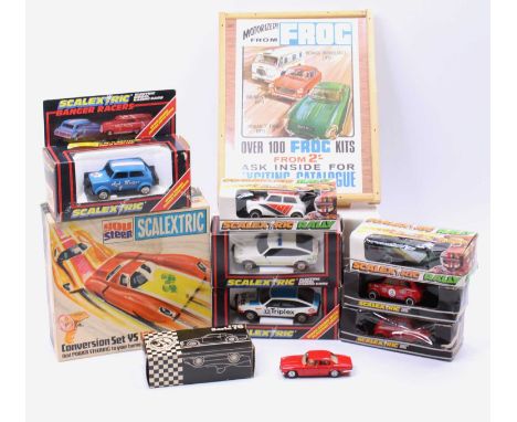 A collection of Scalextric and Frog interest, boxed slot cars to include a Scalextric No. C291 Mad Hatter Banger Racing Mini,