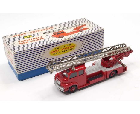 Dinky Toys No. 956 Turntable Fire Escape Engine, comprising red body with red hubs, with original box, packing piece and leaf