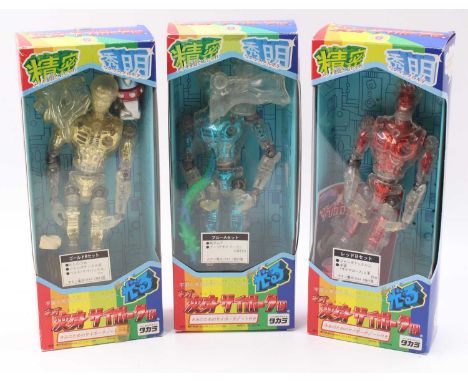 Takara of Japan Henshin Cyborg robot group, all 12" examples to include Blue, Red and Gold, as issued in the original window 