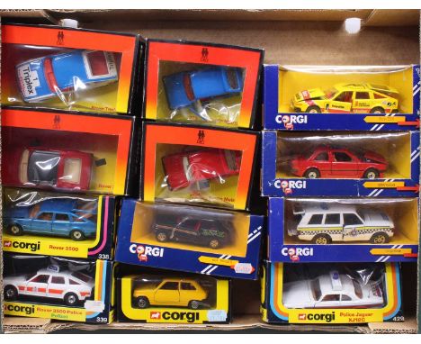 One tray containing a quantity of window boxed Corgi diecast vehicles to include a No. 338 Rover 3500, a No. 339 Rover 3500 P