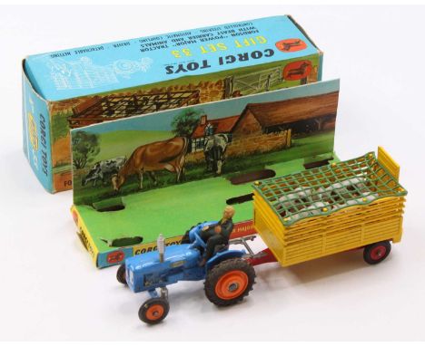 A Corgi Toys gift set No. 33, comprising Fordson Power Major tractor with beast carrier and animal load, model is in good cle