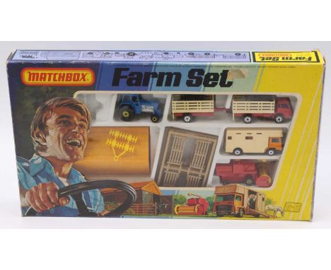 A Matchbox gift set 6 Farm Set, comprising of a quantity of various agricultural vehicle to include tractor and rake, cattle 