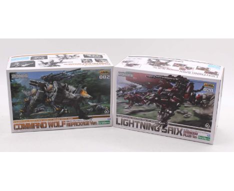 Takara Tomy, Kotobukiya, Zoids 1/72nd scale plastic kit group, 2 examples comprising EZ-035 Lightning SA1X, and RHI-3 Command