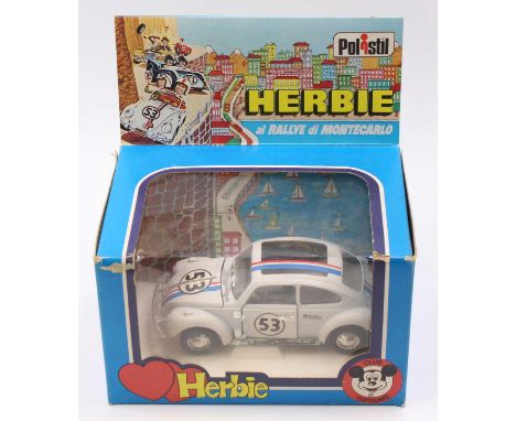 A Polistil 1/24th scale Volkswagen Beetle from the Walt Disney feature film 'Herbie Goes to Monte Carlo', white body, with a 