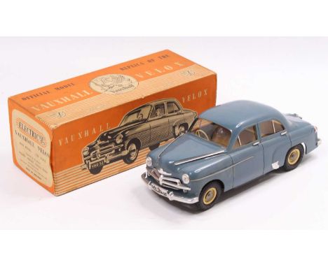 A Victory Industries of Guildford plastic and battery operated model of a 1/18 scale Vauxhall Velox in medium blue, glue repa