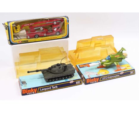 A collection of Dinky Toy and Corgi Toy bubble packed and boxed diecast vehicles to include a No. 351 UFO Interceptor, a No. 