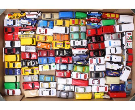 One tray containing a quantity of various Matchbox and similar scale diecast vehicles to include Corgi Juniors Spiderman US v