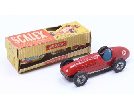 Minimodels Scalex Ltd, tinplate friciton drive model of a Ferrari 4.5 Litre Racing car, red example, with racing number 4, wi