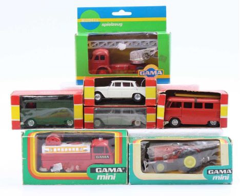 One box containing six various boxed GAMA diecast vehicles to include a No. 9591 Volkswagen panel van, No. 9575 Volkswagen fi