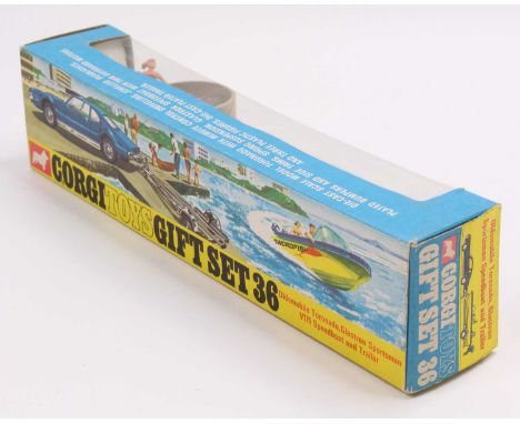 Corgi Toys Gift Set 36 Oldsmobile Toronado and Speedboat set comprising No.276 Oldsmobile Toronado in dark metallic blue with