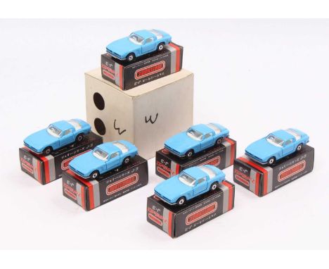 A complete trade box of six Matchbox J-3/14 Iso Griffo saloons, all light powder blue examples, housed in the original white 