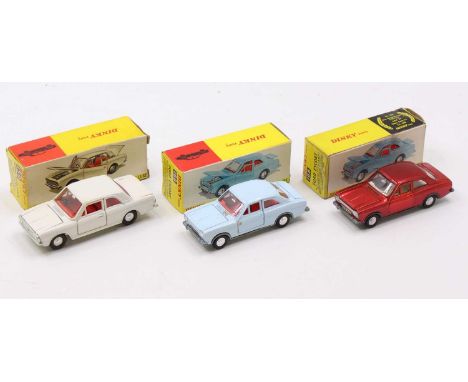 A Dinky Toys boxed diecast group to include a No. 159 Ford Cortina Deluxe, finished in white with red interior, a No. 168 For