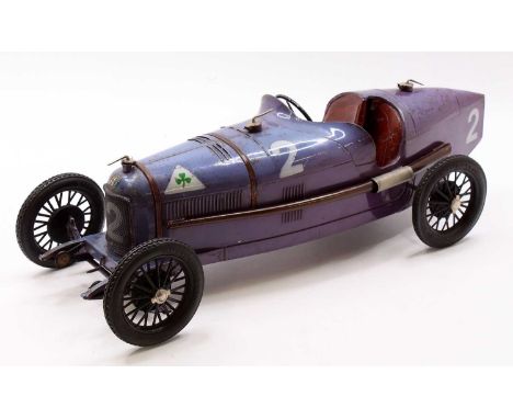 A CIJ of France Alfa Romeo P2 racing car, large scale tinplate body finished in purple (some sun fading) with original racing