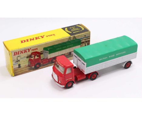 Dinky Toys No. 914 A.E.C. Articulated Lorry ‘British Road Services’ red cab, light grey trailer, green plastic tilt, red plas