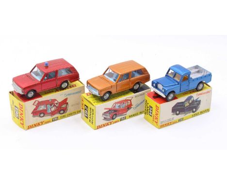 A Dinky Toys Range and Land Rover boxed diecast group to include a No. 192 Range Rover finished in metallic orange with light