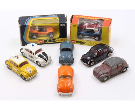 Corgi Toys, Marklin, Tekno, and Spot On mixed group of Volkswagen Beetles together with 2 boxed Corgi Toys Beach Buggies - No