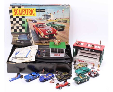 A collection of vintage Scalextric part cars and accessories including 2x Aston Martin, a Ferrari 250 GT Berlinetta, a Ford E