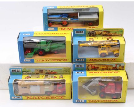 A collection of five boxed Matchbox King Size commercial and farming interest diecast miniatures to include a K9 Combine Harv