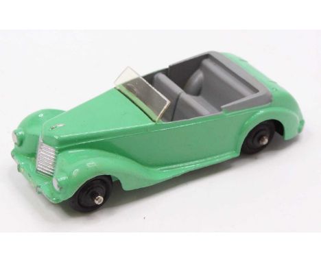 Dinky Toys No. 38E Armstrong Siddeley tourer, light green body, grey interior, with silver trim, and black ridged hubs (E-NM)