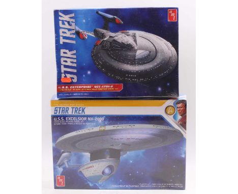 AMT Star Trek boxed model kit group, 2 examples comprising AMT 853/12 1/1400th scale U.S.S.Enterprise NCC-1701-E, and AMT 125