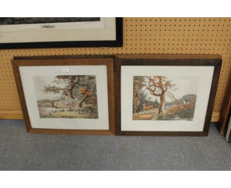 After D Wolstenholme, engraved and published by Reeve 1808, a set of four hunting prints 'Stag Hunting Pl1-4', framed and gla