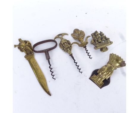 Victorian hand paper clip, door knocker, corkscrews etc 