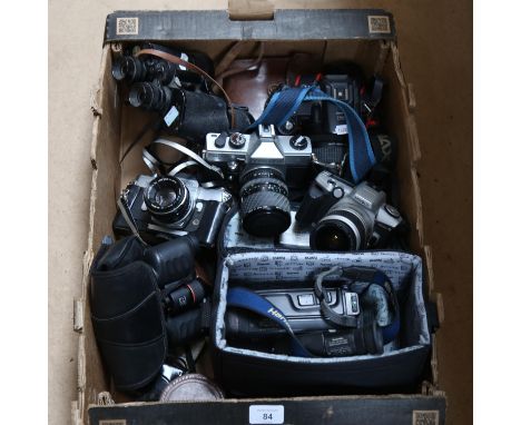 Various cameras, binoculars and equipment, including Praktica MTL50 35mm single lens reflex camera, Fujifilm S9600 digital ca