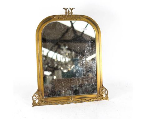 A Vintage brass-framed arch-top strut mirror, height 44cm overall 