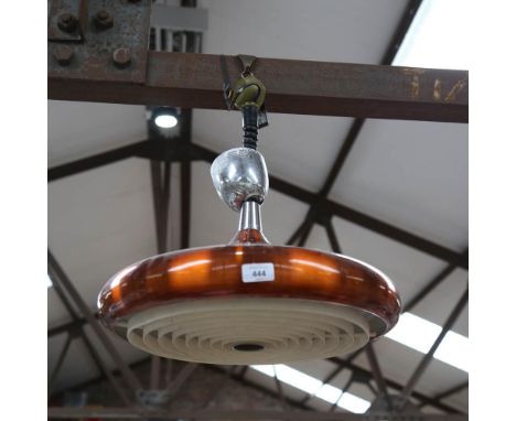 A mid-century saucer hanging light fitting for 3 bulbs, diameter 43cm 