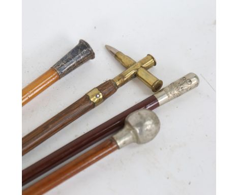4 military swagger sticks, including silver-topped example, and caps for the Welch Regiment (4) 