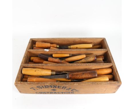 A large quantity of various Antique carpenter's woodworking tools, including chisels (boxful) 